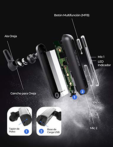 Mpow Auricular Bluetooth Telefono con Dos Micrófonos,Manos Libres Bluetooth con Cancelación de Ruido 16H de Llamda Clara,Auriculares Bluetooth Multipunto para...