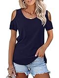 PrinStory Women's Blouse Tunic Tops Short Sleeve