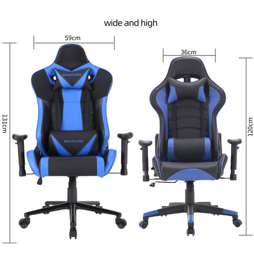 SIMHOO Big and Tall Gaming Chair High Back Ergonomic Chair Large Video Game Chair Heavy Duty Adjustable Recliner with Headrest and Massage Lumbar (Blue)