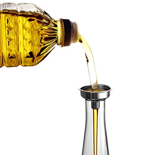Venero Olive Oil Dispensers 19 oz, Set of 2 Glass Bottles, Stainless Steel Pourer Spouts & Funnel, Cooking Oil & Vinegar Cruet Dispenser Set for Kitchen, Salad Dressing Container, Olive Oil, Soy Sauce