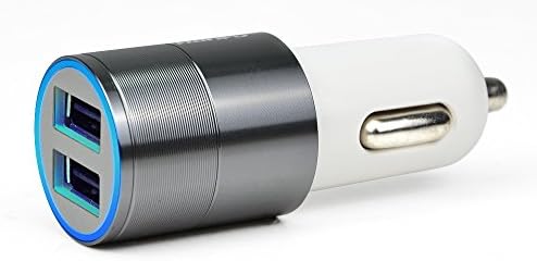 Hanfu Reversible USB Car Charger Adapter Dual USB 2 Port for iphone 6 6s Plus 7 Android Phone Universal Samsung S6 S7 Edge ipad Metal Housing Blue Ring LED Indicator Light with Micro USB Cable