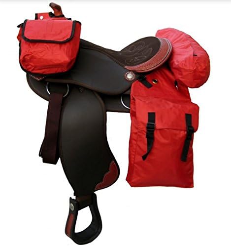 Water Resistant Western Saddle Bag Set of 3, Packing Food &amp; Gears (RED)