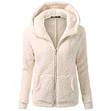 nurrat Women Fashion Solid Long Sleeve Hooded Front Zipper Plush Sweatshirt Coat Cardigans