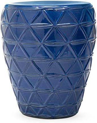 Dark Blue Woven Pattern Ceramic Garden Stool Outdoor Patio Side Table Furniture
