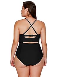 Ouregrace Traje de baño de dos piezas para dama, talla grande, con tirantes, cintura alta, tallas M-XXXL