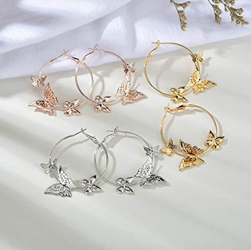 Earrings for Women, Women Butterfly Sweet Colorful Stud Earrings for Girls (Gold)