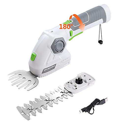 WORKPRO Cordless Grass Shear & Shrubbery Trimmer 2 In 1 Handheld Hedge Trimmer 7.2V Electric