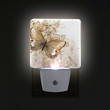 LORVIES Floral Background with Butterfly Plug in LED Night Light Auto Sensor Smart Dusk to Dawn Decorative Night for Bedroom, Bathroom, Kitchen, Hallway, Stairs,Hallway,Baby's Room, Energy Saving