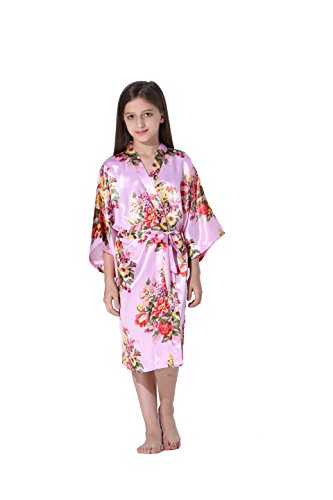 Vogue Forefront Girls  Floral Print Satin Kimono Robe Bathrobe, Size 6, Pink