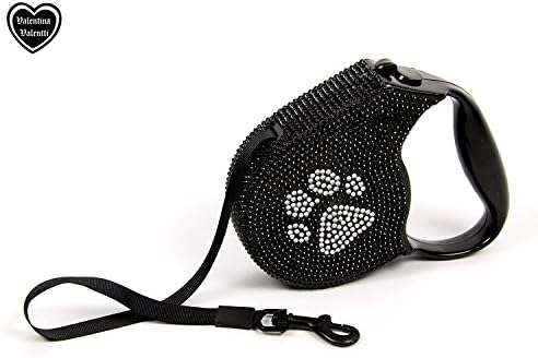 Valentina Valentti Crystallized Retractable Dog Leads, Extending Leash, 5m, paw Design