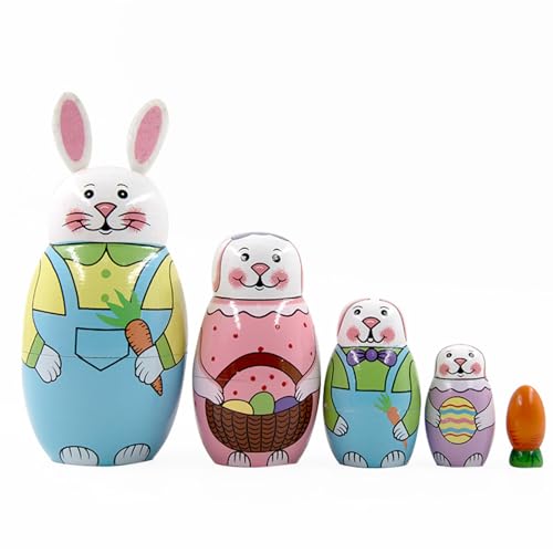 Suiuyum 5Pcs Russian Matryoshka Dolls Handmade Wooden Rabbit Dolls Easter Decoration for Kids Easter Decoration Birthday Gift Home Table Party Décor (1PCS, A)