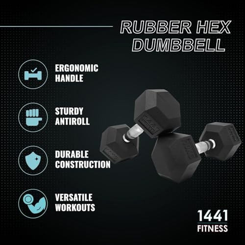 1441 Fitness Hex Dumbbell Set, Rubber Coated Cast Iron Hex Dumbbells for Strength Training, Full Body Workout and Home Gym Exercise, Strength Lifting Equipment (2.5 Kg to 50 KG)
