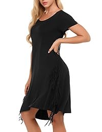 ACEVOG de la mujer de manga corta Casual Loose Solid Side Flecos Tassel Tassel Vestido
