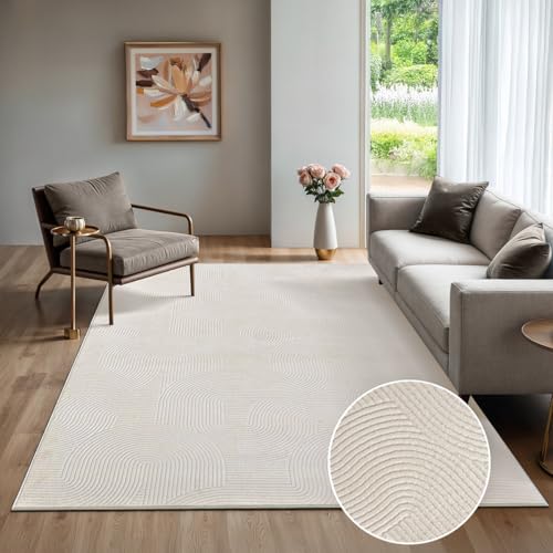 the carpet Rio - Moderner Kurzflor Teppich, weicher und pflegeleichter Anti-Rutsch-Teppich mit 3D-Optik, robust, für Wohnzimmer und Schlafzimmer, Crem