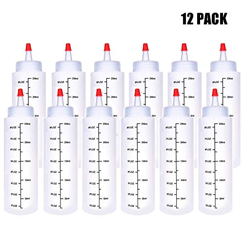 12 Pack 8 oz Plastic Squeeze Bottles,Polyethylene Durable Plastic,Clear Bottles,Red Cap,for Ketchup,Condiments,BBQ Sauce,Dressing,Barbecue,Grilling,Crafts,Syrup and More