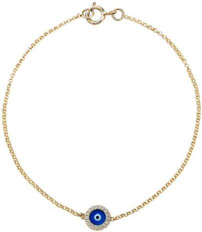 14k Yellow Gold Diamond Evil Eye Bracelet, Dark Blue Enamel