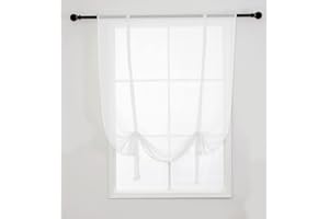 Cozomiz Semi Sheer Curtain Adjustable Tie Up Shade with Rod Pocket Panel Window Drapes Curtain Valances Light Filtering Voile Balloon Curtain Shade Window Treatments 40" W x 62" H White