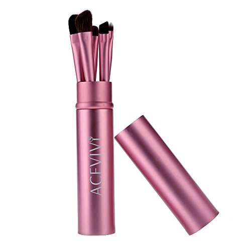 ACEVIVI 5 pcs Synthetic Hair Eye Makeup Tools Professional Eyeshadow Brush Makeup Kit with Rose Tube Case