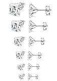 Besteel Women's Stainless Steel Round Clear Cubic Zirconia Stud Earrings Set for Women 3-8mm 6 Pairs