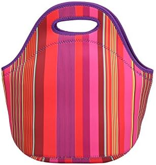 N2N Insulated Waterproof Neoprene Lunch Bag - Gourmet Getaway Lunch Tote (Color Stripe)