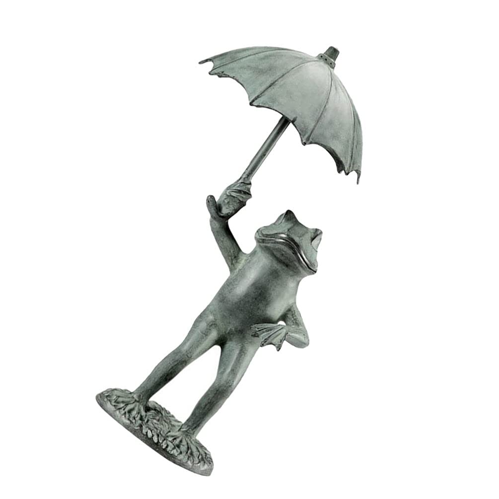 TOPBATHY Garden Statue Frog Figurine Holding an Umbrella Resin Aniaml