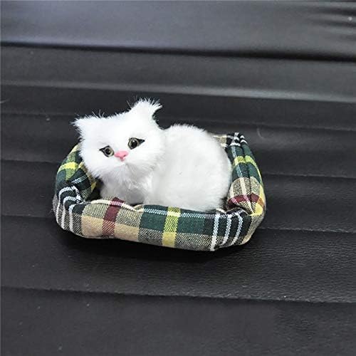 Car Ornament Plush Simulation Mini-nest Cat Decoration Kids Toy Cute Kitten Automobile Interior Dashboard Decor Accessories Gift (White)