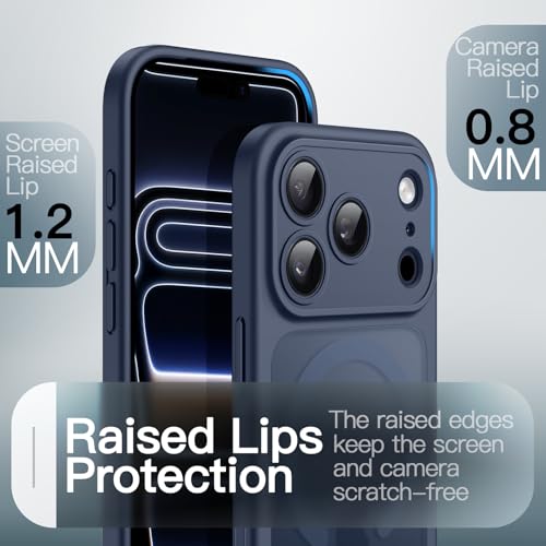 JETech Magnetic Case for iPhone 17 Pro Max 6.9-Inch Compatible with MagSafe, Shockproof Slim Phone Cover with Built-in Camera Control Button, Matte Translucent Back (Dark Blue)