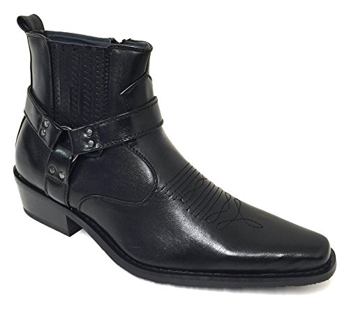 Alberto Fellini W1TCJ Menâ€™s Cowboy Boots Western Ankle Harness Leather Lining Side Zipper Shoes