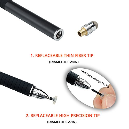 ELYAN Capacitive Stylus Pen,Disc Tip & Fiber Tip 2in1 Series, High Sensitivity & Precision styli Pens, Universal for Tablet and Touch Screens Devices (Black)