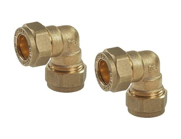 UKDD® 15mm Elbow Angle Brass Compression Connector- Suitable for Copper, Plastic Barrier Pipe WRAS Approved - Pack of 2