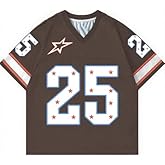 Jersey Shirts for Men Oversized Number Graphic Tees V Neck Y2k Jersey Vintage Streetwear Short Sleeves Tops Brown