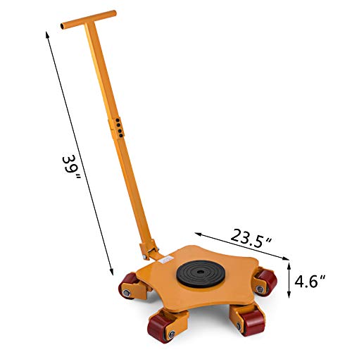 OrangeA Industrial Machinery Mover 11000Lbs Capacity Machinery Mover Skates 5 Rollers 360 Degree Rotation Machinery Mover Dolly with 39 Inch Push Rod (5T with Bar/ 360Â° Rotation)