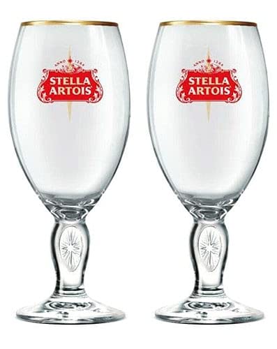 2 x Stella Artois Half Pint Glass, Star Design, Red Logo, Special Edition, Enamel Nucleated