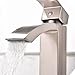 Shaco Commercial Single Handle Single Hole Stainless Steel Waterfall Lavatory Bathroom Sink Faucet, Brushed Nickel With Extra Large Rectangular Spout