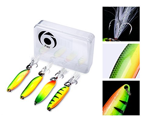 4 Packs Fishing Lures Metal Fishing Spoons Saltwater Hard Spinners Casting Sinking Lures for Northern Pike Salmon Walleye and Bass Fishing (Rainbow) - Thumbnail 4