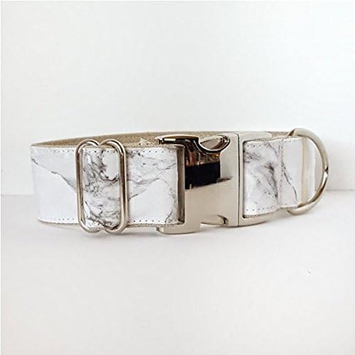 Carrara Marble Designer Dog Collar - Silver Hardware, X-Small: 16"L x 1"W