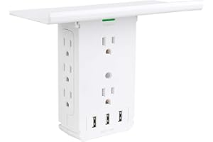 Power Charger Shelf-CFMASTER 11 Port Surge Protector Wall Outlet, 8 Electrical Outlet Extenders and 3 USB Ports 3.4A, with Removable Built-in Shelf and LED Indicator, FCC Listed, White