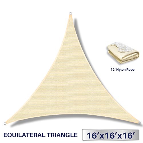 16′ x 16′ x 16′ Sun Shade Sail UV Block Fabric Canopy in Beige Sand Triangle f ...