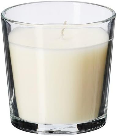 IKEA SINNLIG Scented candle in glass, Vanilla pleasure, natural White colour Candle