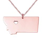 Fashion Jewelry Stainless Steel Rose Gold Montana State Map With Heart Necklace for Women + Gift Bag