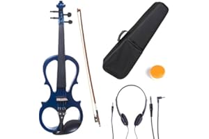 Cecilio L4/4CEVN-L1BL Left-Handed Solid Wood Blue Metallic Electric Violin with Ebony Fittings in Style 1 (Full Size)