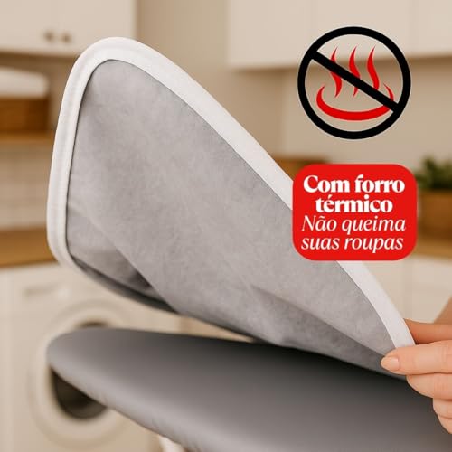 Capa para Tábua de Passar Roupa Forro Térmico Ajustável Regulável Universal Grande Liso Cinza 1,40m x 0,50m