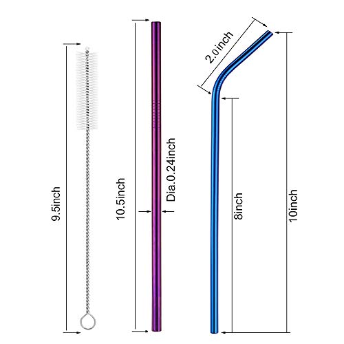 Multicolor Colorful Stainless Steel Straws, Reusable Drinking Straws Eco-Friendly Straight and Bend Straws for 20 30 OZ Yeti Tumblers Cups Mugs Cold Beverage with FDA (A, Multicolor)