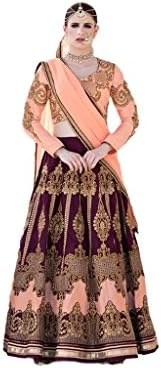Elegant Indian Sangeet Bridalwear Bangalori Silk Peach Purple Embroidered Resham Work Lehanga Choli