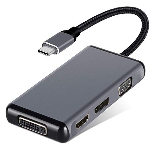 NEWPOWER USB C Multiport Adapter, USB-C Type C 4 in 1 to HDMI DVI VGA DP 4K Adapter Converter for New MacBook