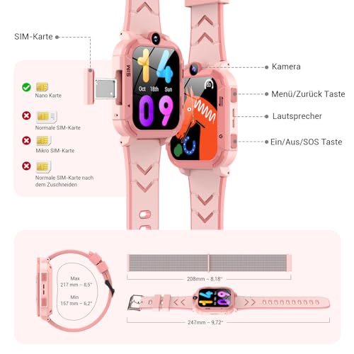 Blackview Children's Smart Watch, GPS, Can Insert SIM Card, Watch with 4G Video Calls, SOS Emergency Call, Phone Call, Voice Chat, SMS, School Mode, Pedometer, Children's Watch for Girls and Boys