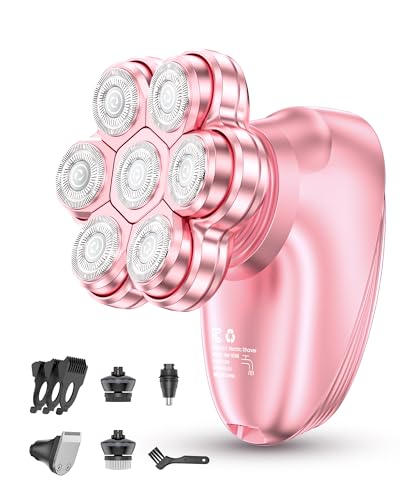 5-in-1 Electric Razors for Women, 7D Magnetic Heads Full Body Shaver, Waterproof Wet Dry Hair Remover with LED Display, Rechargeable Bikini Trimmer for Underarms, Face, Legs, Lips, Arms (Pink)