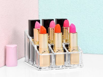 Cq acrylic 9 Grid Lip Gloss Organizer with Display and Lipstick Holder,3.7x3.7x2.6 inch,pack of 1