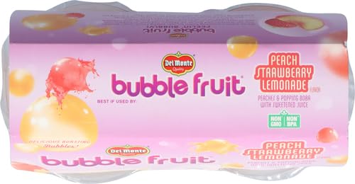 DEL MONTE BUBBLE FRUIT PEACH STRAWBERRY LEMONADE PEACHES & POPPING BOBA WITH SWEETENED JUICE-3.5 OZ, (PACK OF 1, 4 COUNT)