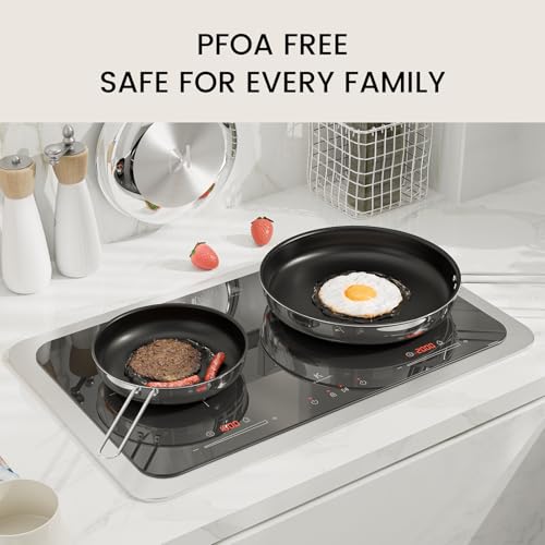 COOKNANO Frying Pans, 3-Piece Pan Set 22/26/30 cm, 4-Layer Stainless Steel Non-Stick Pan, Safe Non-Stick Coating, Environmentally Friendly, Suitable for Induction, Easy to Clean